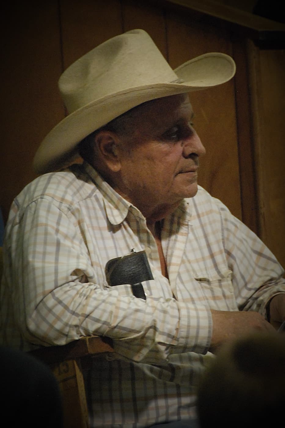 Joe Earl Hargrove in his cowboy hat at the sale barn